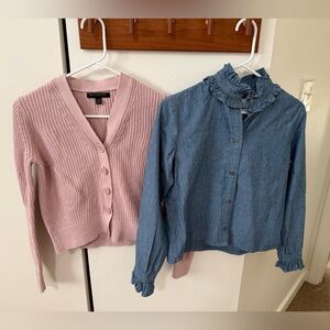 Cardigan and ruffle neck chambray (J.crew & Banana Republic) 00/XXS